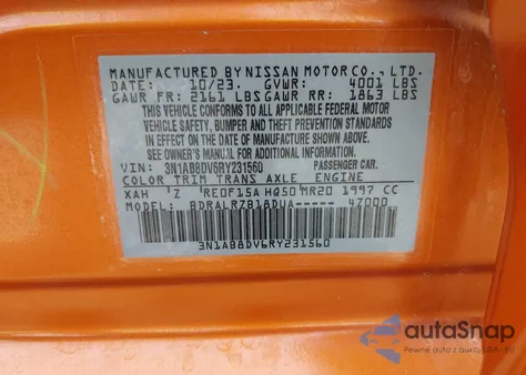 2024 Nissan Sentra Sr Xtronic Cvt из США, поврежденный, VIN 3N1AB8DV6RY231560